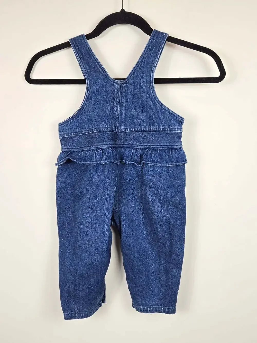 Vintage Yellow Moon Baby Denim Overalls 18M Ruffle Purple Buttons 90s